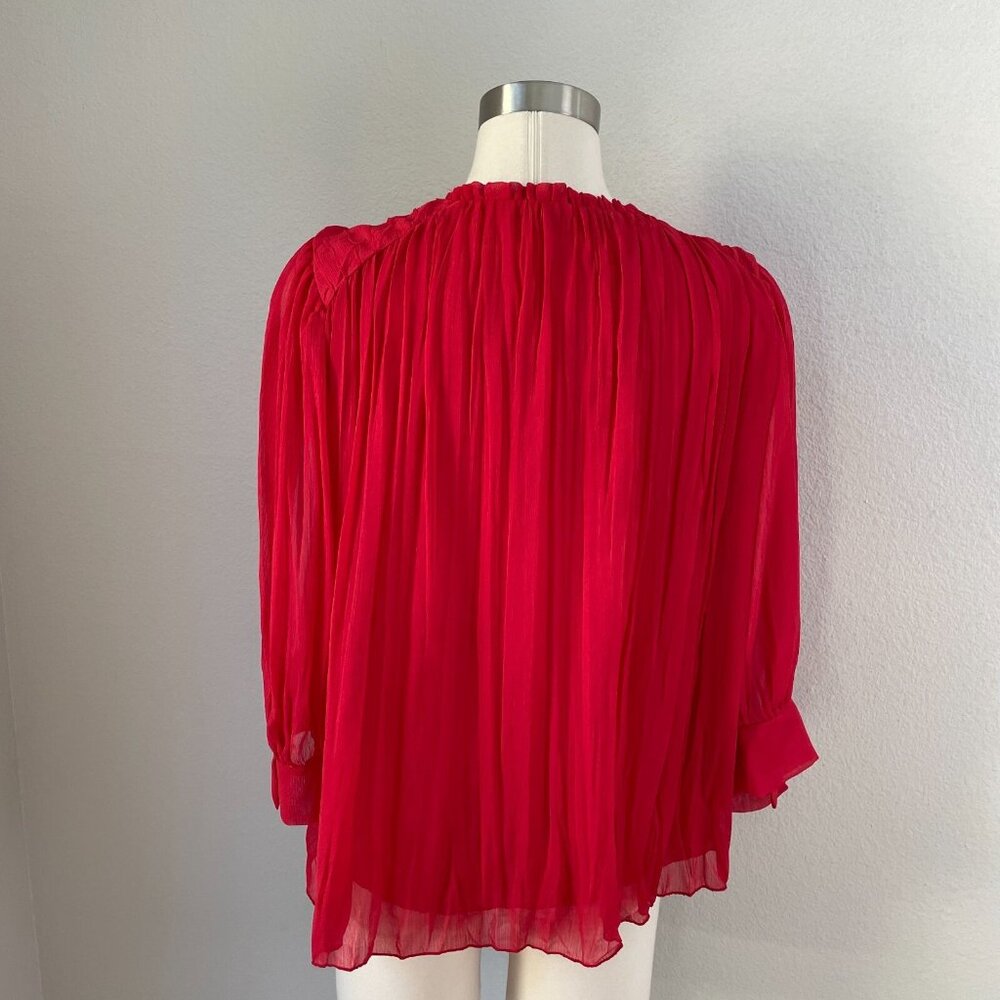 Zara‎ Womens XS Red Chiffon Pleated Blouse 3/4 Sleeve Shirt Top - Picture 5 of 14